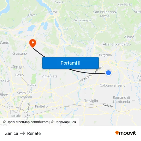 Zanica to Renate map