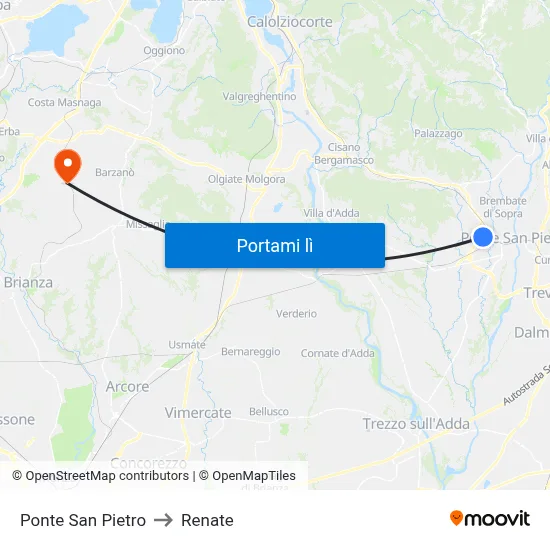 Ponte San Pietro to Renate map