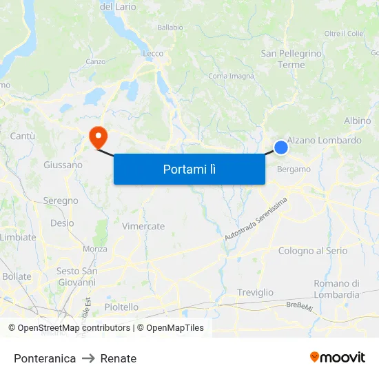 Ponteranica to Renate map