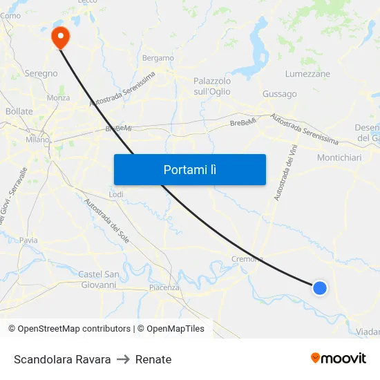 Scandolara Ravara to Renate map