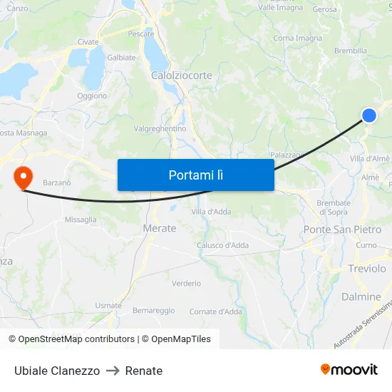 Ubiale Clanezzo to Renate map