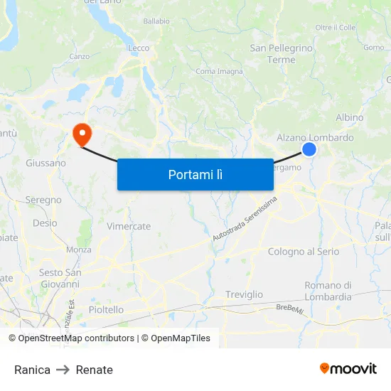 Ranica to Renate map