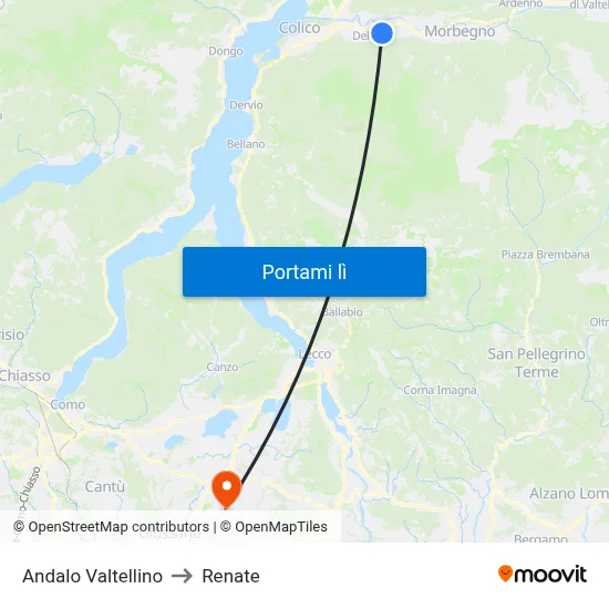 Andalo Valtellino to Renate map