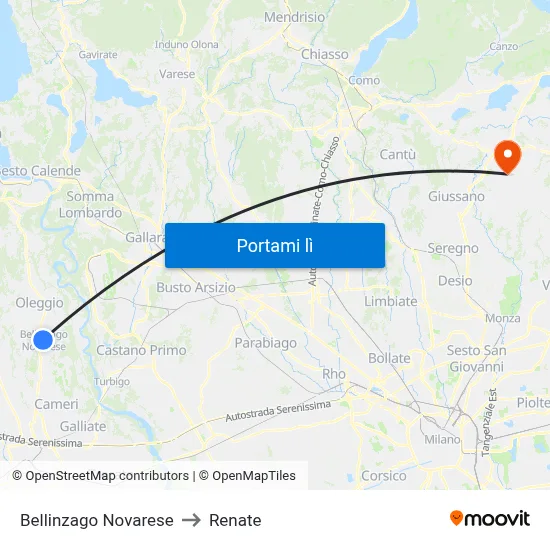 Bellinzago Novarese to Renate map
