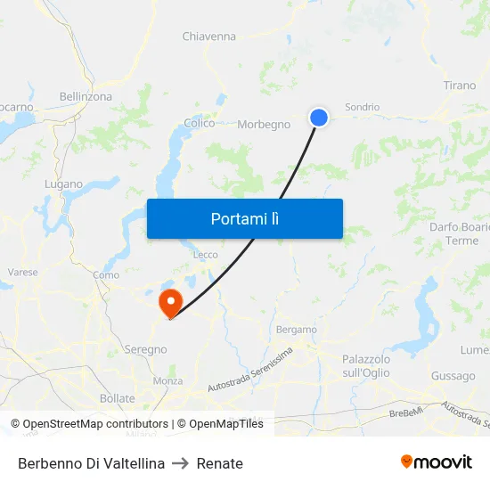 Berbenno Di Valtellina to Renate map