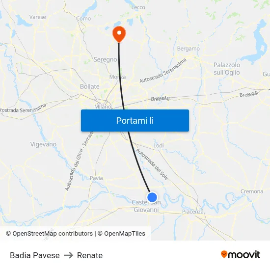 Badia Pavese to Renate map