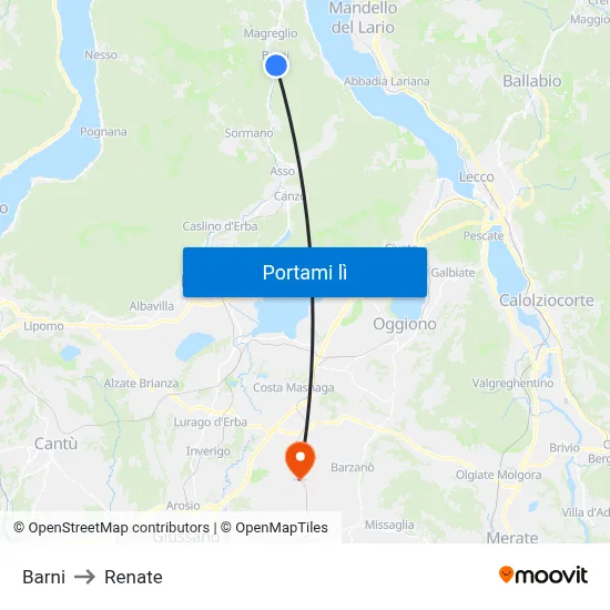 Barni to Renate map