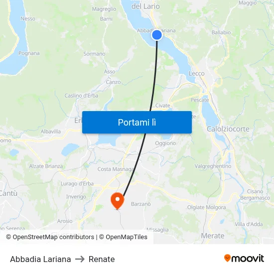 Abbadia Lariana to Renate map