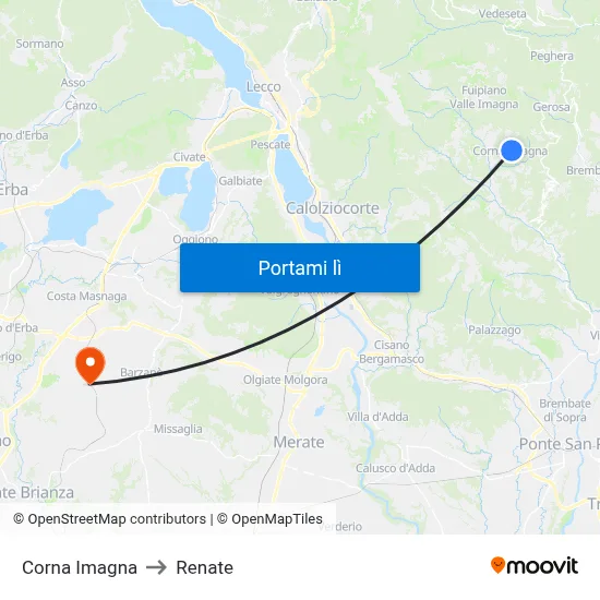 Corna Imagna to Renate map