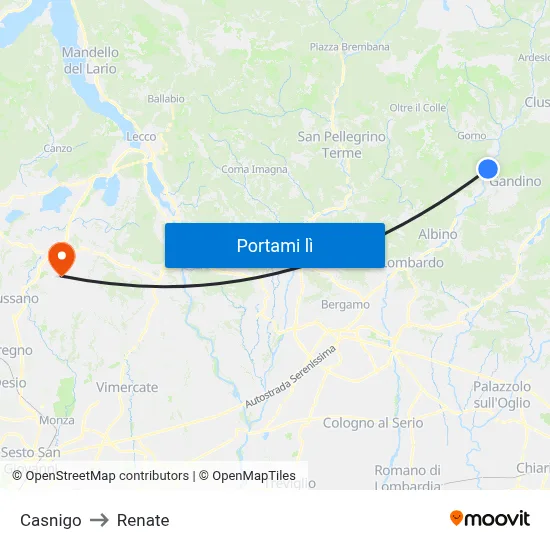 Casnigo to Renate map