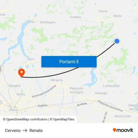 Cerveno to Renate map