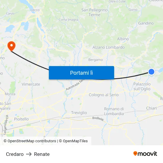 Credaro to Renate map