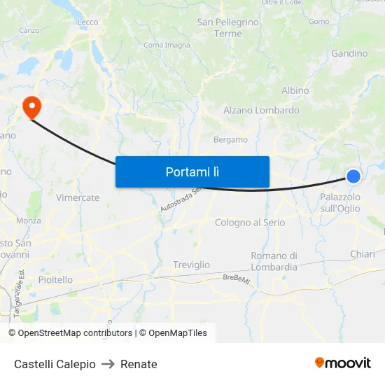 Castelli Calepio to Renate map