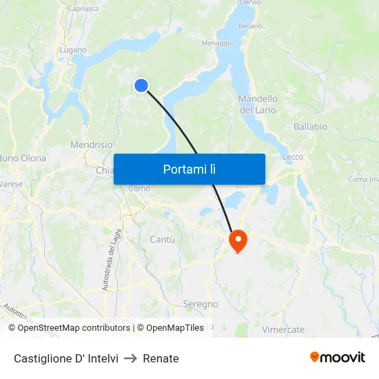 Castiglione D' Intelvi to Renate map