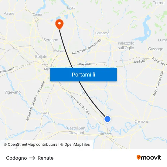 Codogno to Renate map