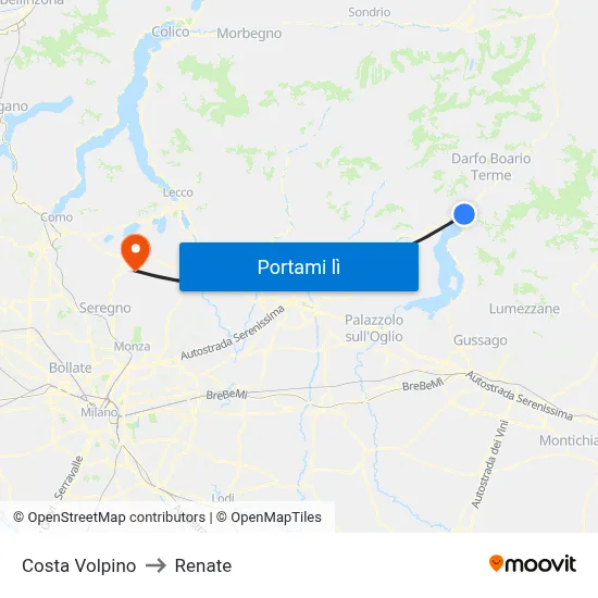 Costa Volpino to Renate map