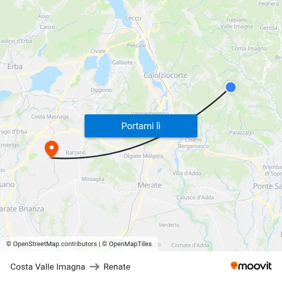 Costa Valle Imagna to Renate map