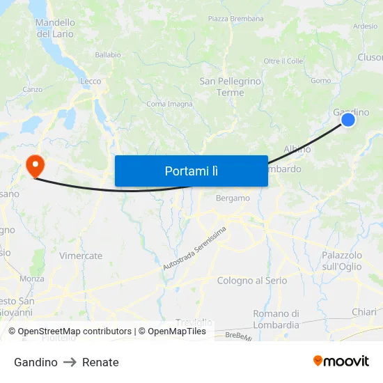 Gandino to Renate map