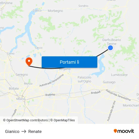 Gianico to Renate map