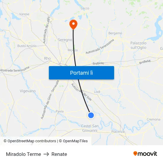 Miradolo Terme to Renate map