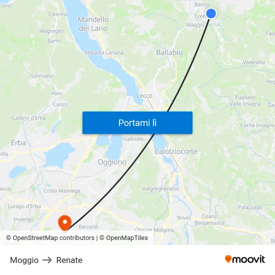 Moggio to Renate map