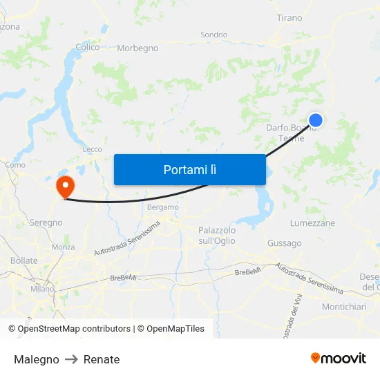 Malegno to Renate map