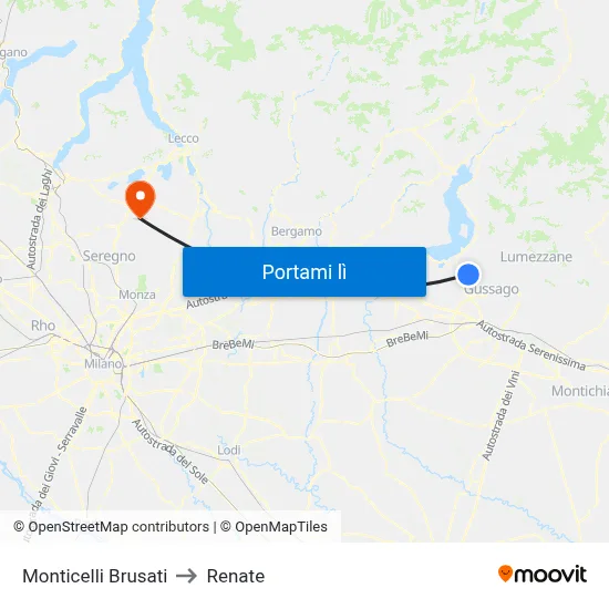 Monticelli Brusati to Renate map
