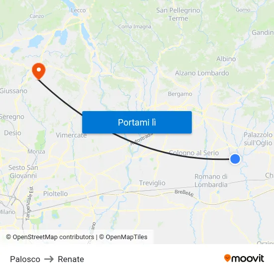 Palosco to Renate map