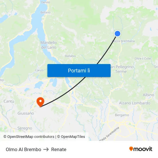 Olmo Al Brembo to Renate map