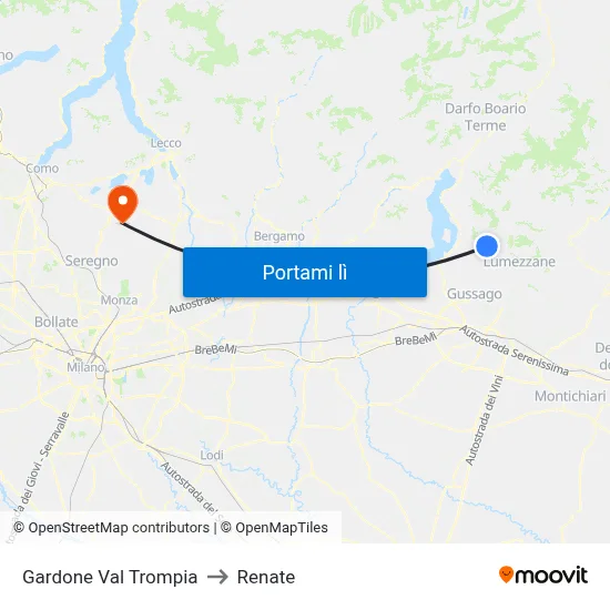 Gardone Val Trompia to Renate map