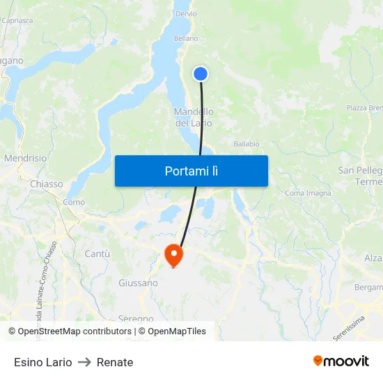 Esino Lario to Renate map