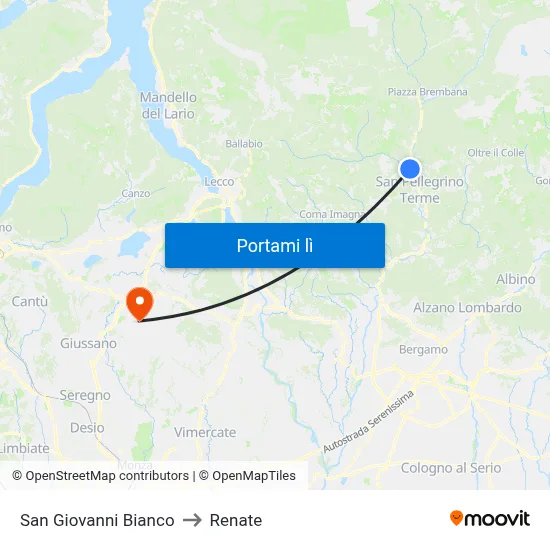 San Giovanni Bianco to Renate map