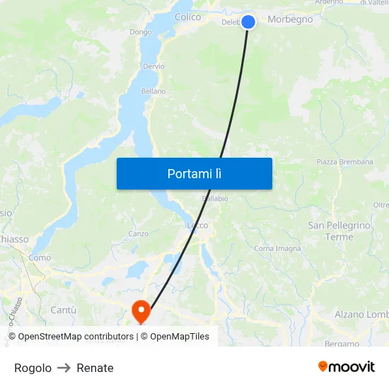 Rogolo to Renate map