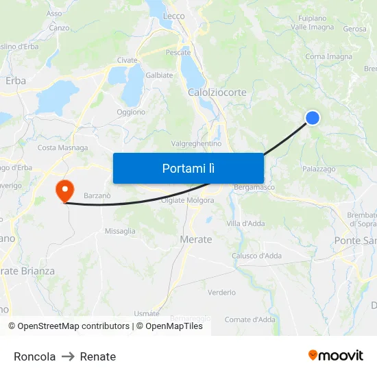 Roncola to Renate map