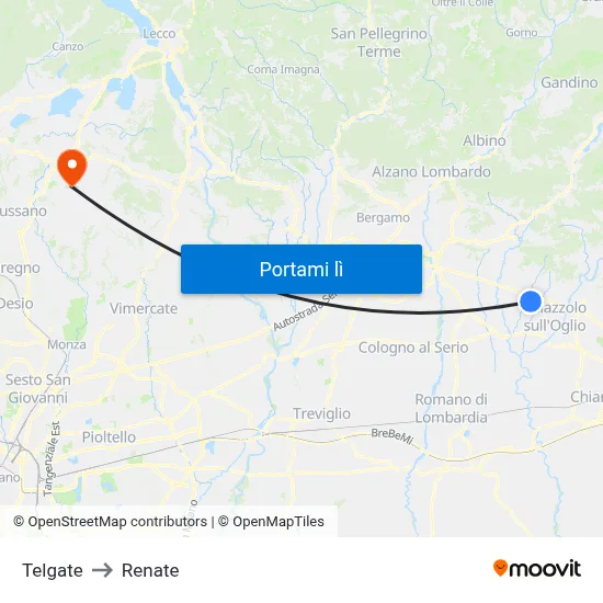 Telgate to Renate map