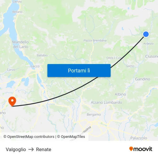 Valgoglio to Renate map