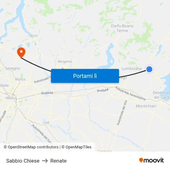 Sabbio Chiese to Renate map