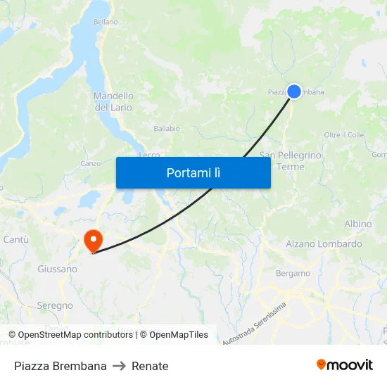 Piazza Brembana to Renate map