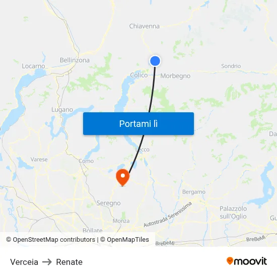 Verceia to Renate map