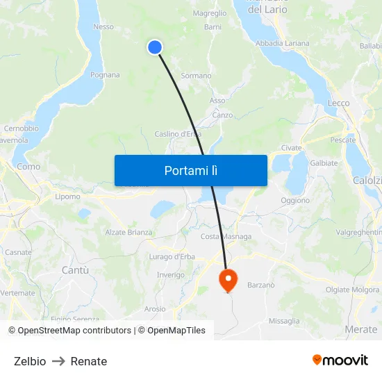 Zelbio to Renate map