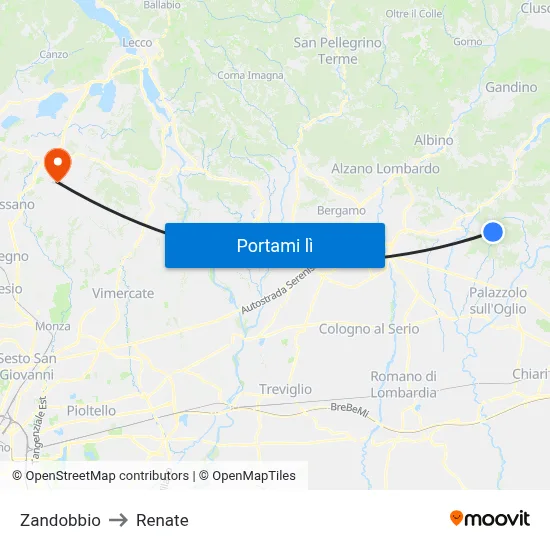 Zandobbio to Renate map