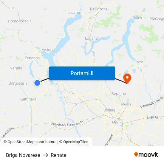 Briga Novarese to Renate map