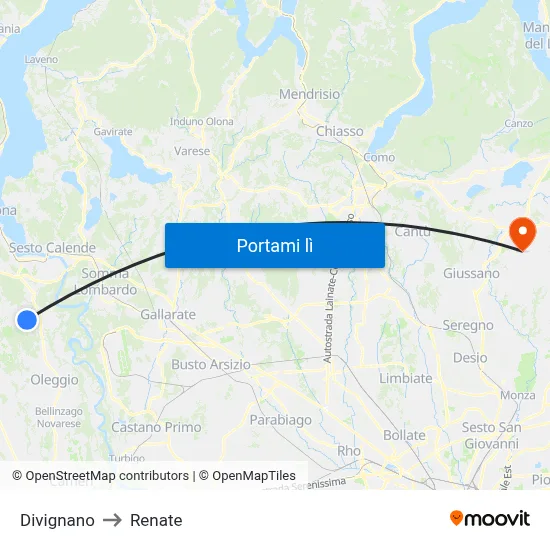 Divignano to Renate map