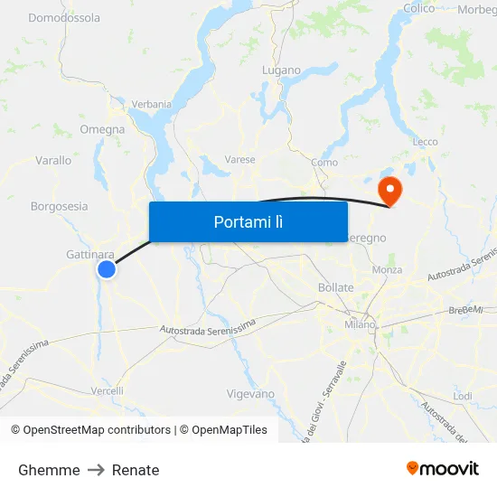 Ghemme to Renate map