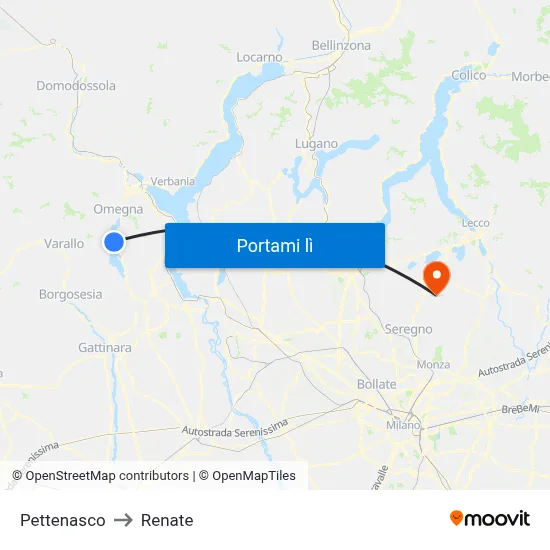 Pettenasco to Renate map