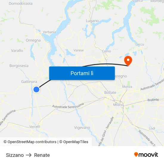 Sizzano to Renate map