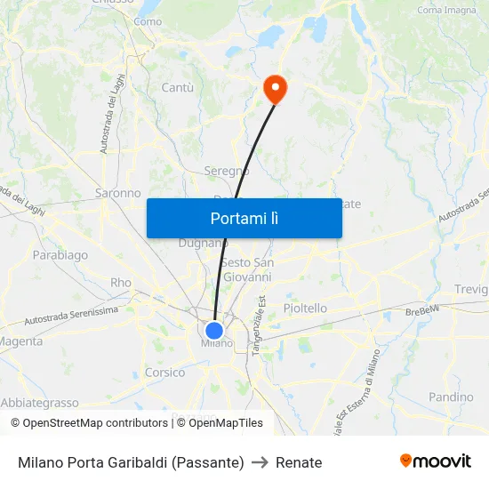 Milano Porta Garibaldi (Passante) to Renate map