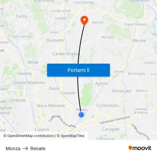 Monza to Renate map