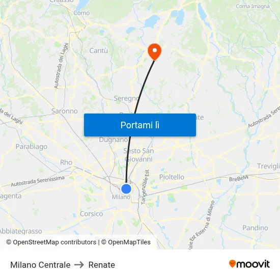 Milano Centrale to Renate map