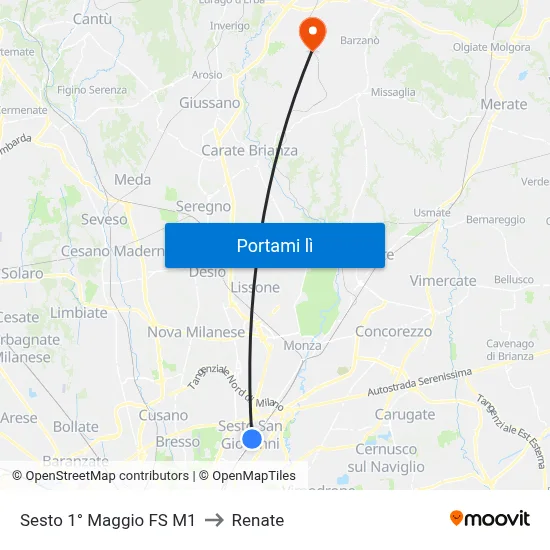 Sesto 1° Maggio FS M1 to Renate map